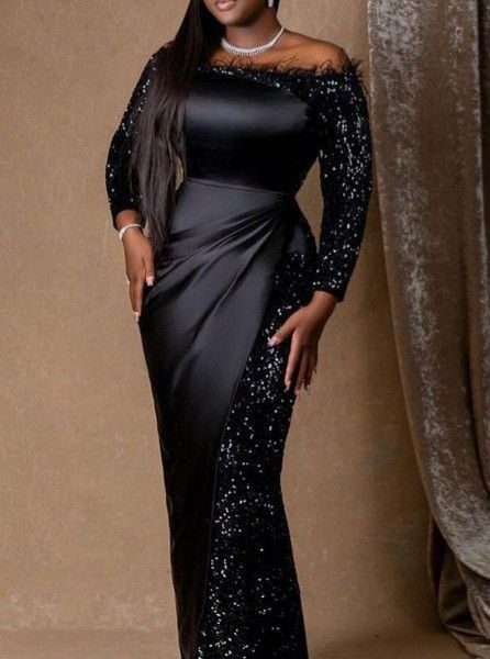 Black two-tone dress with off the shoulder sleeves